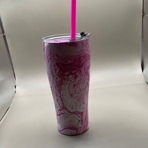 Hydraflow Pink and White Swirl Tumbler with Straw 40oz Hydroflow